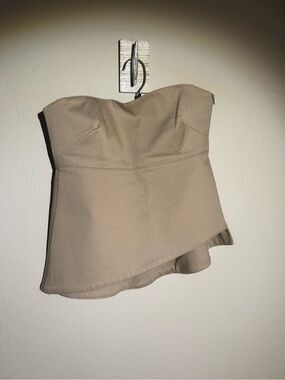 Zara Strapless Peplum Top in Beige